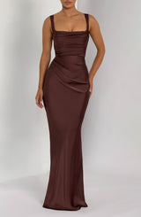 Fioreclo Calandra Maxi Dress in Plum Brown