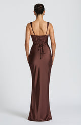 Fioreclo Calandra Maxi Dress in Plum Brown