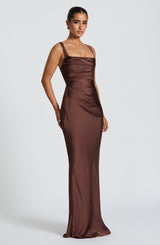 Fioreclo Calandra Maxi Dress in Plum Brown