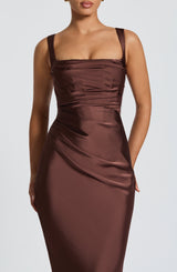 Fioreclo Calandra Maxi Dress in Plum Brown