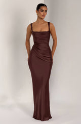 Fioreclo Calandra Maxi Dress in Plum Brown