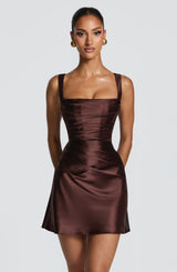 Fioreclo Calandria Mini Dress in Plum Brown