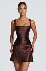 Fioreclo Calandria Mini Dress in Plum Brown