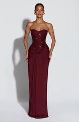 Fioreclo Carina Maxi Dress in Burgundy