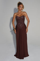 Fioreclo Carina Maxi Dress in Plum Brown