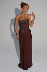 Fioreclo Carina Maxi Dress in Plum Brown
