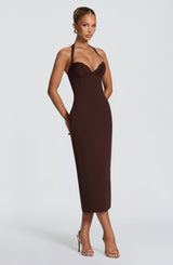 Fioreclo Cassiana Midi Dress in Plum Brown