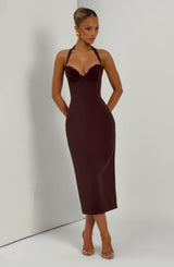 Fioreclo Cassiana Midi Dress in Plum Brown