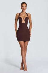 Fioreclo Charlisse Mini Dress in Plum Brown