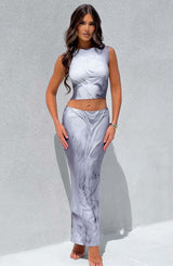 Fioreclo Charmelle Maxi Skirt in Grey Body Print
