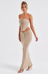 Fioreclo Chayana Maxi Skirt in Beige