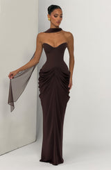 Fioreclo Chiarra Maxi Dress in Plum Brown