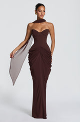 Fioreclo Chiarra Maxi Dress in Plum Brown