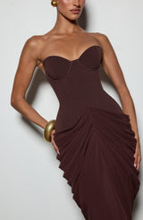 Fioreclo Chiarra Maxi Dress in Plum Brown