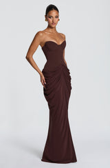 Fioreclo Chiarra Maxi Dress in Plum Brown