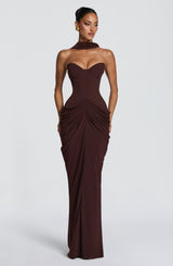 Fioreclo Chiarra Maxi Dress in Plum Brown