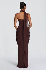 Fioreclo Chiarra Maxi Dress in Plum Brown