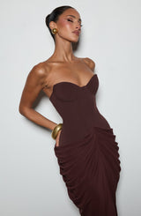 Fioreclo Chiarra Maxi Dress in Plum Brown