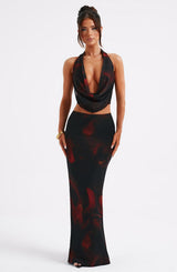 Fioreclo Chryselle Maxi Skirt in Fire Print