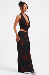 Fioreclo Chryselle Maxi Skirt in Fire Print