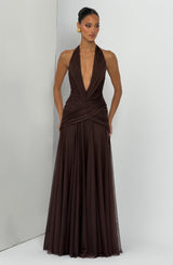 Fioreclo Cleora Maxi Dress in Plum Brown