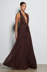Fioreclo Cleora Maxi Dress in Plum Brown