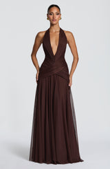 Fioreclo Cleora Maxi Dress in Plum Brown