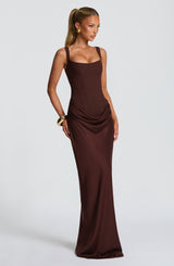 Fioreclo Cornalie Maxi Dress in Plum Brown