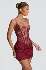 Fioreclo Cornessa Mini Dress in Burgundy Lace