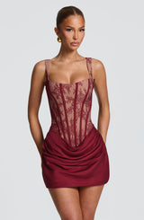 Fioreclo Cornessa Mini Dress in Burgundy Lace