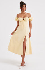 Fioreclo Courtenay Midi Dress in Lemon
