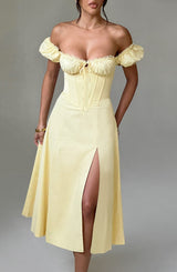 Fioreclo Courtenay Midi Dress in Lemon