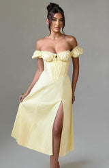 Fioreclo Courtenay Midi Dress in Lemon