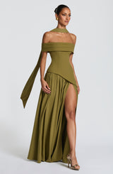 Fioreclo Delisha Maxi Dress in Deep Olive