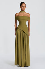 Fioreclo Delisha Maxi Dress in Deep Olive