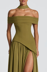 Fioreclo Delisha Maxi Dress in Deep Olive