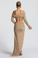 Fioreclo Delphine Midi Dress in Beige