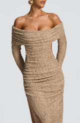 Fioreclo Delphine Midi Dress in Beige