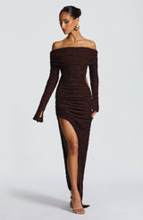 Fioreclo Delphine Midi Dress in Plum Brown