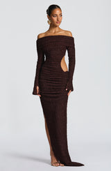 Fioreclo Delphine Midi Dress in Plum Brown
