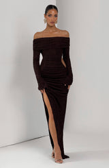 Fioreclo Delphine Midi Dress in Plum Brown