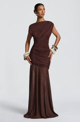 Fioreclo Demelia Maxi Dress in Plum Brown