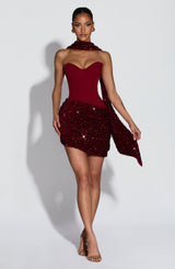 Fioreclo Denisa Mini Dress in Wine
