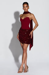 Fioreclo Denisa Mini Dress in Wine