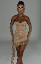 Fioreclo Dixiana Mini Dress in Gold Sparkle