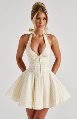 Fioreclo Doriane Mini Dress in Lemon Gingham