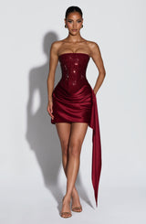 Fioreclo Ebonia Mini Dress in Burgundy