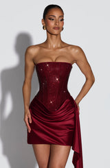 Fioreclo Ebonia Mini Dress in Burgundy