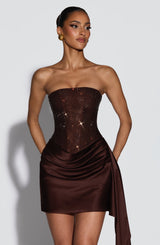 Fioreclo Ebonia Mini Dress in Plum Brown