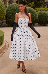 Fioreclo Editha Midi Dress in Black Polka Dot Print